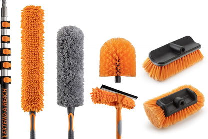 20 Foot High Ceiling Duster Kit and Scrub Brush with 4-12 ft Extension Pole // Telescoping Duster, Window Squeegee and Cobweb Duster with Extension Pole // Interior and Exterior House Cleaning Brushes