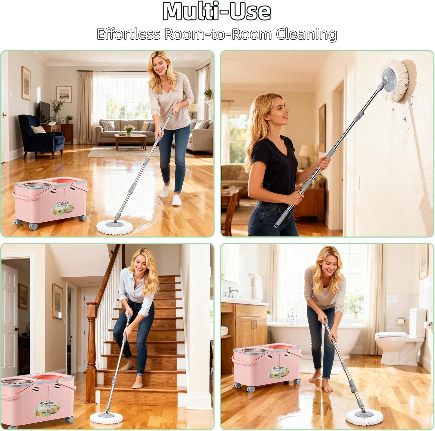 2026 Upgraded Gen 2 Spin Mop and Bucket Set with 4 Swivel Wheels for Easy Rolling, Separates Clean & Dirty Water, Floor Mop with 6 Washable Mop Heads for Wood, Tile, Vinyl, Baseboards - Grey/Blue