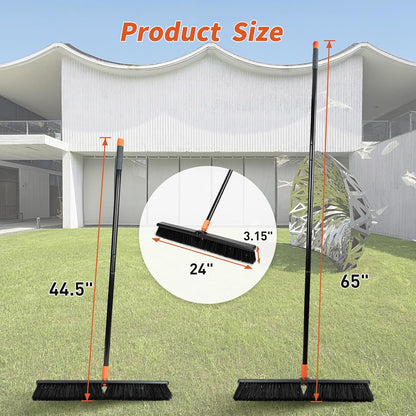 TreeLen 24 Inches Push Broom Outdoor Heavy Duty Floor Scrub Brush with Long Handle Stiff Bristles Broom for Patio Yard Garage Deck Driveway Concrete Floor Cleaning