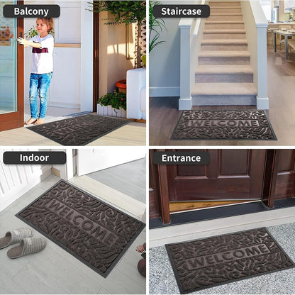 Yimobra Welcome Mat Outdoor 29.5x17, Waterproof Non-Slip Outdoor Mats for Front Door Outside Entrance, Low-Profile Entryway Mat Indoor for Garage Patio, Black