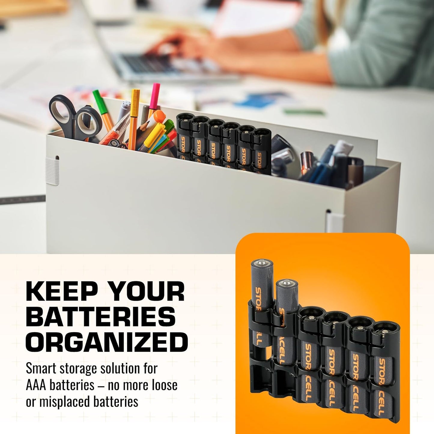 Storacell SLAAAORG by Powerpax SlimLine AAA Battery Caddy, Orange, Holds 6 Batteries, 1 Count (Pack of 1)