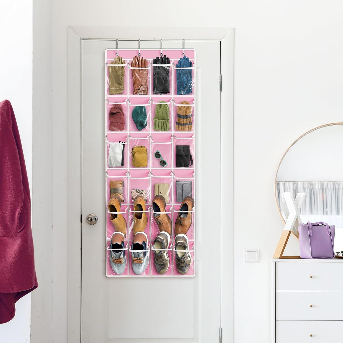 Simple Houseware 24 Pockets - Crystal Clear Over The Door Hanging Shoe Organizer, Gray (64'' x 19'')