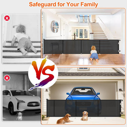 71 inch Retractable Baby Gates, EZIGO Extra Wide Baby Gate for Large Opening Extra Long Mesh Gate for Kids or Pet Dog Gate Child Safety Gate for Stairs Hallways Doorway Indoor Outdoor, Gray