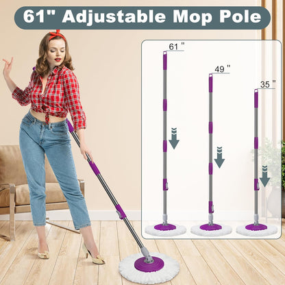 Spin Mop and Bucket System, Mop and Bucket with Wringer Set,Mops for Floor Cleaning,Household Supplies Tools with 6 Replacement Refills,61" Extended Handle for Household Hardwood Floor - Green