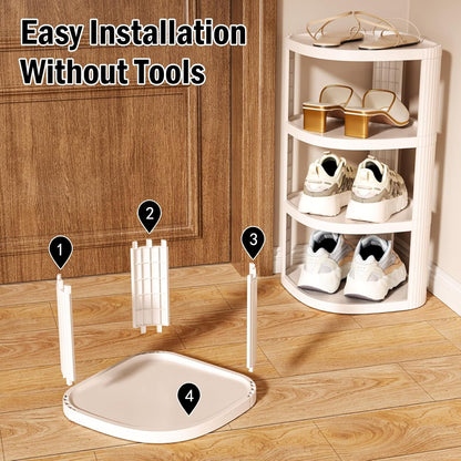 NestOrganix 10 Tier Vertical Shoe Rack, Stackable Narrow Shoe Rack Organizer for Entryway Closet Corner, Free Standing Shoe Rack Tower Shelf, Space Saving, Curved, Off White