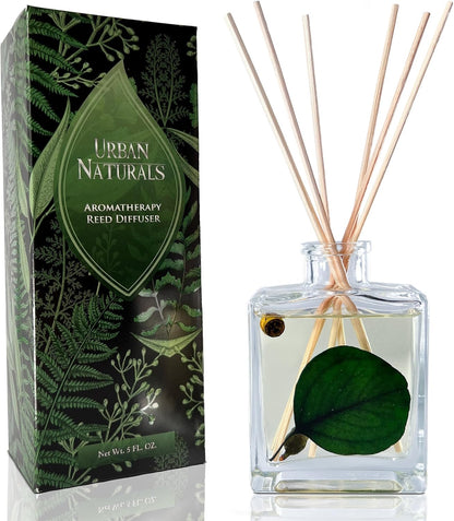 Urban Naturals Smoked Vanilla Reed Diffuser Set with Vanilla Bean, Sandalwood & Leather – 5 Ounce Sleek Black Rectangular Refillable Glass Bottle – Made in the USA
