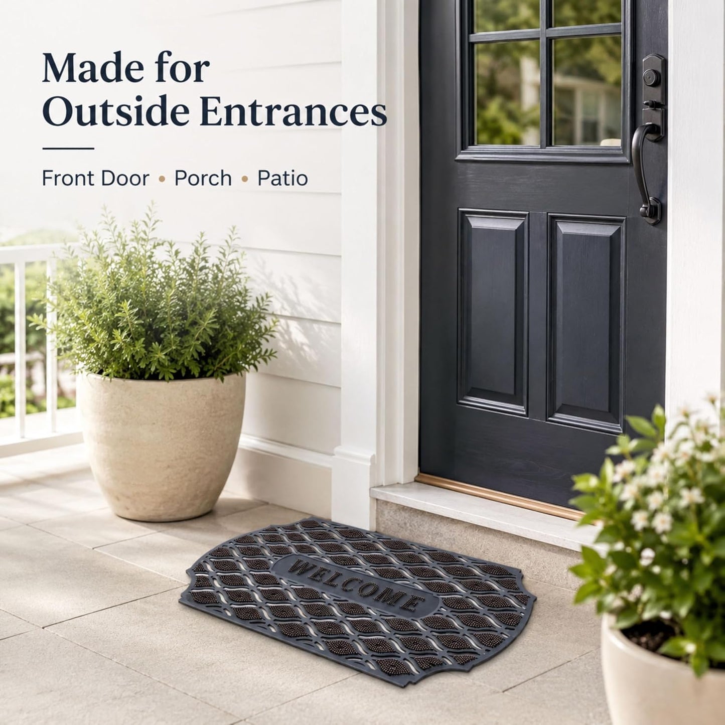 ROOM127 Outdoor Doormat 28.3 x 17.3 in, Rubber Scraper Entry Mat | Heavy Duty 3-Zone Cleaning, Absorbent Strips, Open Drainage, Non Slip Low Profile for Front Door, Patio, Garage & Mudroom