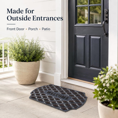 ROOM127 Outdoor Doormat 28.3 x 17.3 in, Rubber Scraper Entry Mat | Heavy Duty 3-Zone Cleaning, Absorbent Strips, Open Drainage, Non Slip Low Profile for Front Door, Patio, Garage & Mudroom