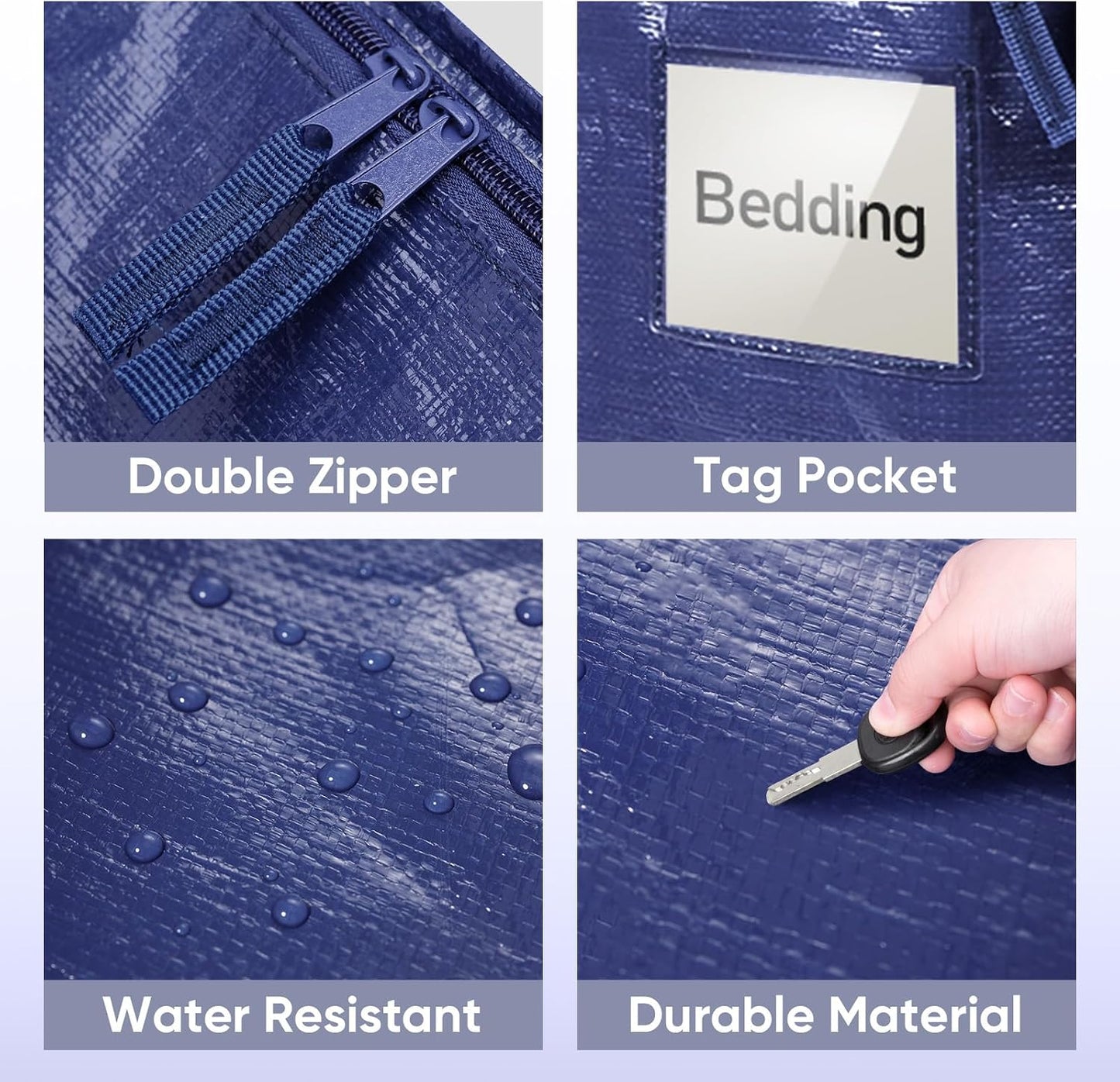 TICONN 4 Pack Extra Large Moving Bags Heavy Duty with Zippers & Carrying Handles, Durable Storage Bags Moving Boxes for Closet Organizers and Storage (4 Pack, Blue)