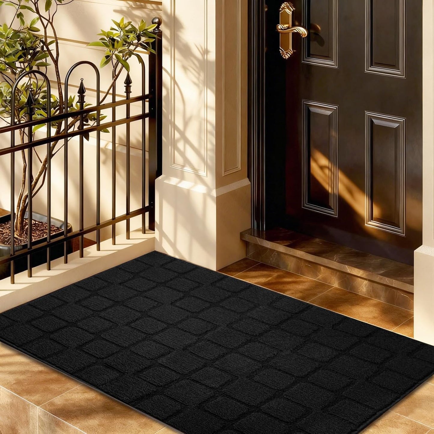 Front Door Mat Outside Entrance, Outdoor Indoor Door Mats for Entryway, Entrance, Entry, Patio, Waterproof Non Slip Doormat, Low-Profile, 20" × 31.5“, Black