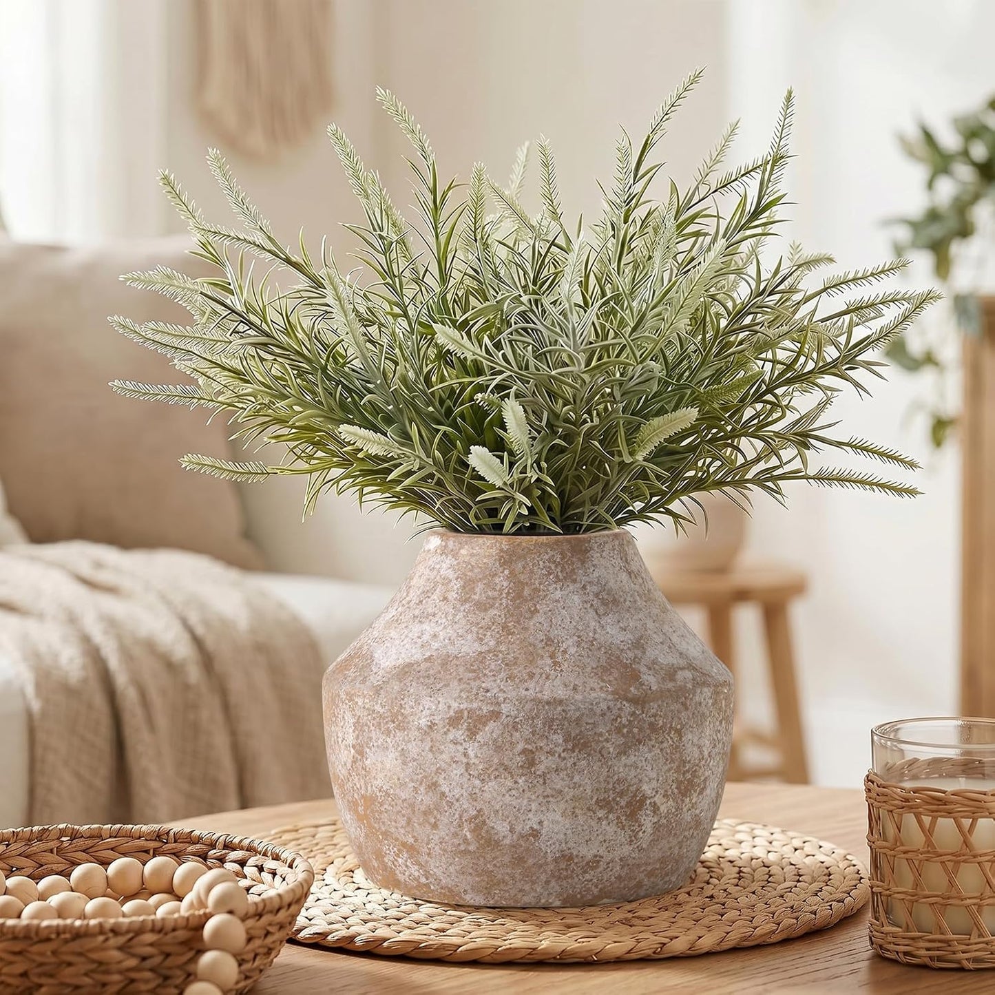 CUCUMI Ceramic Vase Set of 5, Home Decor Farmhouse Décor Handmade Pottery Vases for Pampas Grass, Dried Fresh Flowers, Table, Living Room, Kitchen, Shelf, Entryway Mantel Neutral Tones
