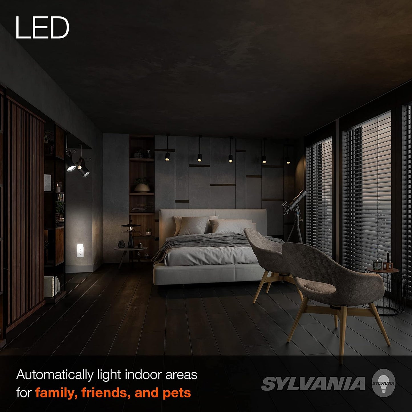 LEDVANCE Sylvania LED Mini Automatic Plug-in Night Light with Sensor, Motion Activated, Dusk to Dawn, Warm White, Plug-in Type - 1 Pack (64988)