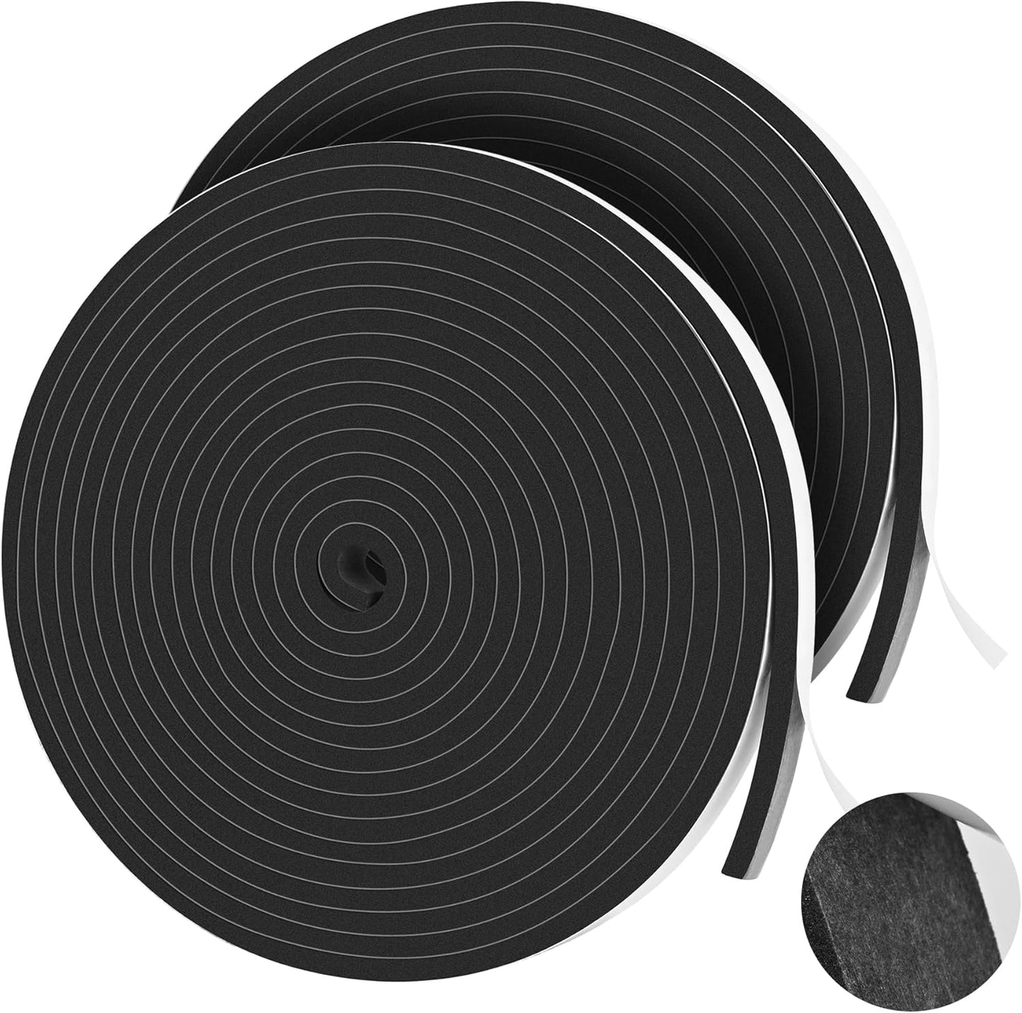 66Ft Foam Tapes Self Adhesive Foam Seal Strips 1/2In x 1/8In x 33.1Ft Each Roll Weatherstrips High Resilience Weather Stripping Door Seals for Door Soundproofing, Window Insulation (2R, White)
