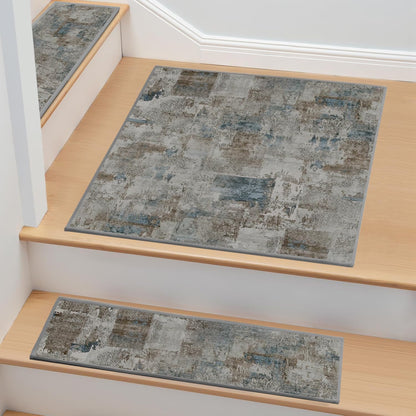 Non-Slip Carpet Stair Treads 15PCS, 8"x30" Peel and Stick Stair Runner for Wooden Steps Indoor, Washable Reusable Adhesive Backing, Pet-Friendly Safety Mats for Kids, Elders, Dogs