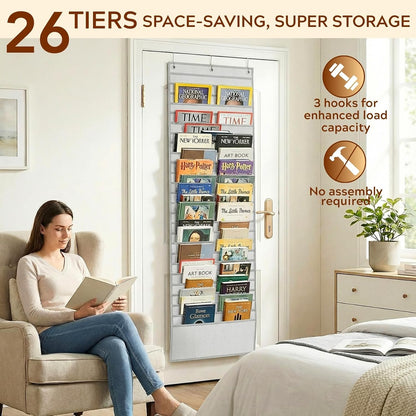 26-Pocket Over The Door File Organizer - Vertical Hanging Storage for Magazines, Documents & Paper, Heavy-Duty Door Organizer for Office, Classroom & Home