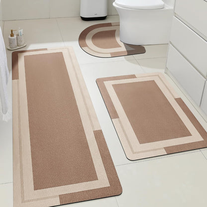 ACCUMTEK Non Slip Bath Mat, Thin Bathroom Rugs Fit Under Door, Quick Dry Bath Mats, Machine Washable Bath Rugs for Bathroom, Bathtub & Kitchen, Grey/Bordered/24 x17