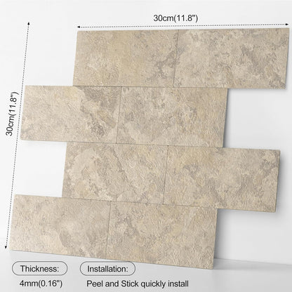 10- Sheet Polished White Peel and Stick Backsplash, 12’’Luxury PVC Ceramic Look Self Stick Subway Tiles, Waterproof Peel and Stick Wall Tiles for Kitchen and Bathrrom
