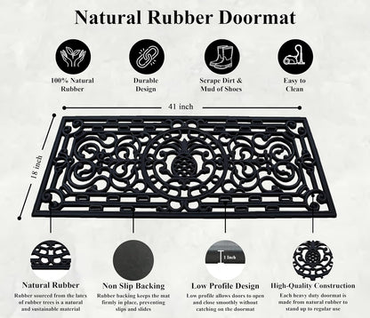 A1HC Outdoor Doormat, Natural Rubber, 18" x48”, Ideal for Outside entryway,Dirt Shoe Scraper,Heavy Duty Door mat for Indoor Outdoor,Rug Mats for Entry,Patio, Welcome Mats