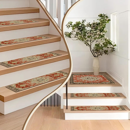 Non-Slip Carpet Stair Treads 15PCS, 8"x30" Peel and Stick Stair Runner for Wooden Steps Indoor, Washable Reusable Adhesive Backing, Pet-Friendly Safety Mats for Kids, Elders, Dogs