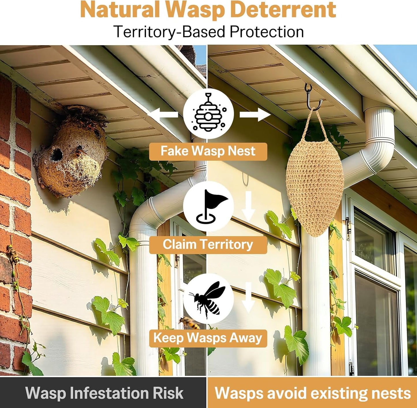 3 Pack Large Crochet Wasp Nest Decoy, Fake Wasp Nest Deterrent for Wasps Hornets, Wasp Traps Outdoor Hanging for Home and Garden