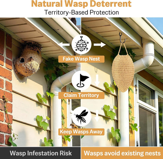 3 Pack Large Crochet Wasp Nest Decoy, Fake Wasp Nest Deterrent for Wasps Hornets, Wasp Traps Outdoor Hanging for Home and Garden