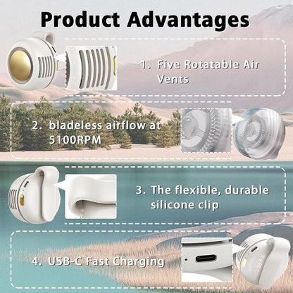 Portable Clip-On Fan, Mini USB Rechargeable 360° Rotatable Fan, Personal Fan 3-Speed Silent Mini Bladeless Fans