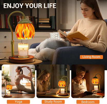 Candle Warmer Lamp with Timer Dimmer - Height Adjustable Wax Melt Warmer for Jar Candles, Blown Art Glass Candle Warming Lamp with 2 Bulbs Birthday Gifts for Mom Women Candle Holders for Home Decor