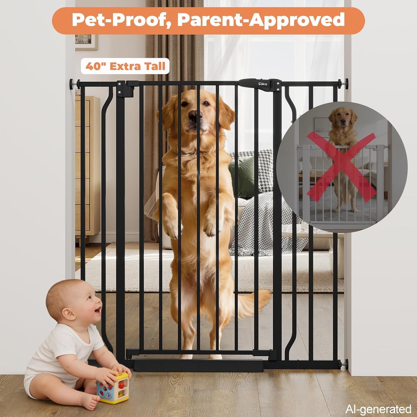 Baby Gate No Drilling, 29"-40" Auto Close Dog Gate Indoor for Doorways & Stairs, Pressure Mounted Adjustable Pet Gate, Easy Walk Through Child Gate for Children & Pets Stroller Friendly, White
