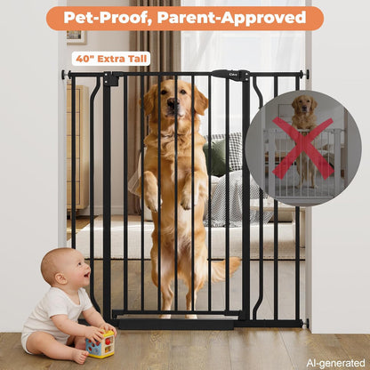 Baby Gate No Drilling, 29"-40" Auto Close Dog Gate Indoor for Doorways & Stairs, Pressure Mounted Adjustable Pet Gate, Easy Walk Through Child Gate for Children & Pets Stroller Friendly, White