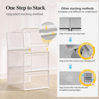 Kuject X-Large Shoe Storage Boxes Organizers for Closet 12 Pack, Fit Size 11,Clear Plastic Stackable Sneaker Containers for Entryway, Space Saving Shoe Rack, Brown
