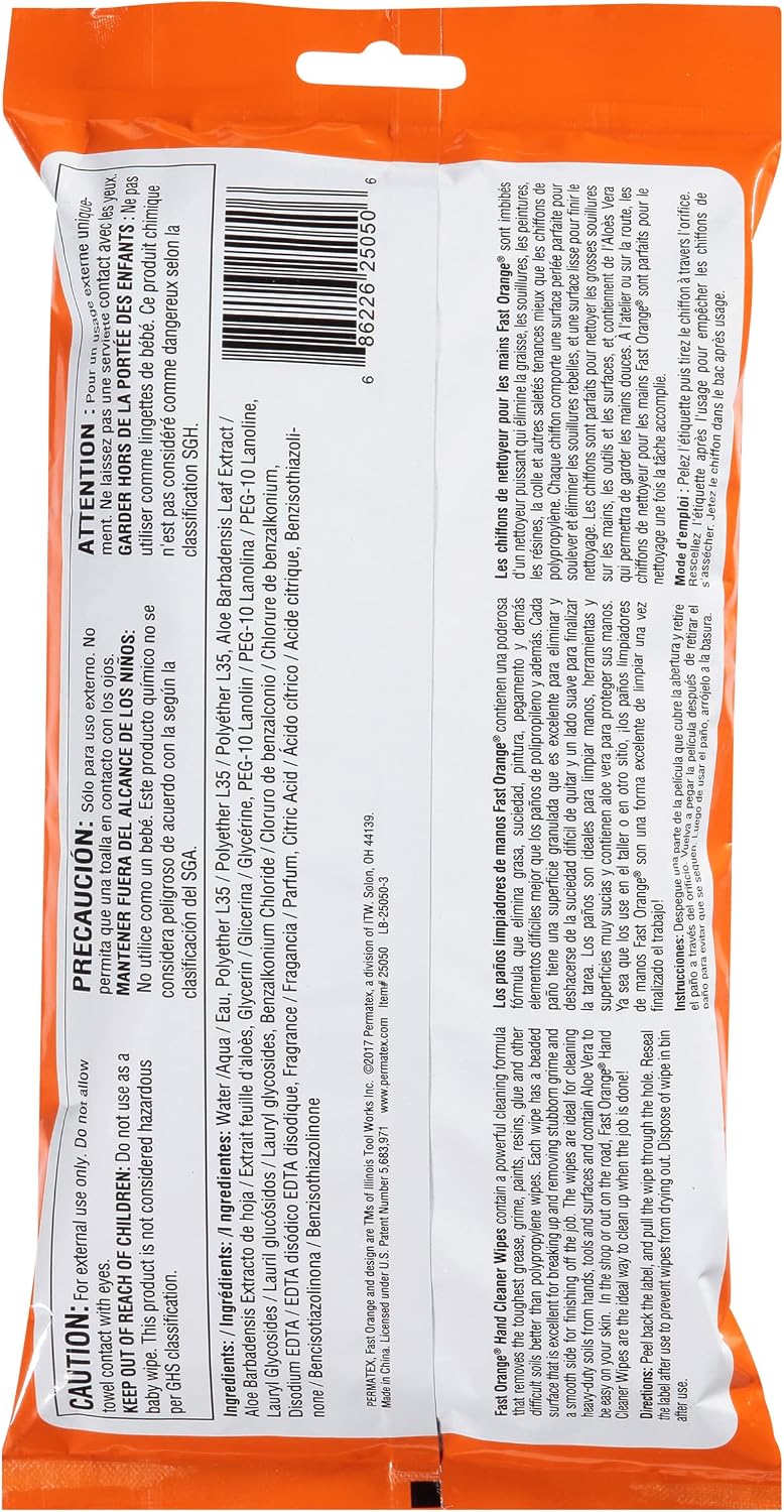 Fast Orange Heavy Duty Scrubbing Towels Removes Tough Grease, Grime, Paint, Resins, Glue and More, for Hands, Tools and Surfaces Without Sticky Residue, 72 ct