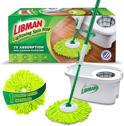 Libman Lightning Spin Mop System | Mop and Bucket with Wringer Set | Spin Mop | Mops for Floor Cleaning | Hardwood Floor Mop | 1 Total Mop Head Included