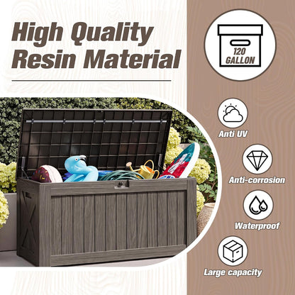 JUMMICO 31 Gallon Resin Deck Box Waterproof Indoor Outdoor Storage Boxes for Patio Furniture Cushions and Garden Tools (Brown)