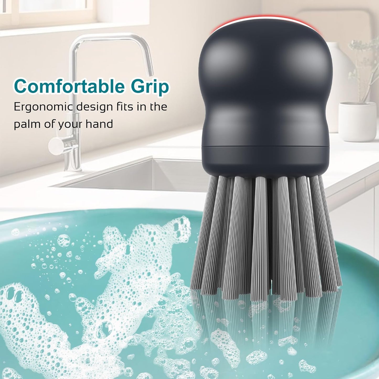 Mini Dish Brush for Cleaning Chicken Shredder, Palm Brush Dish Scrubber with Ergonomic Grip, Kitchen Brush for Washing Dishes, Pans, Pots, Sink (1, Black)