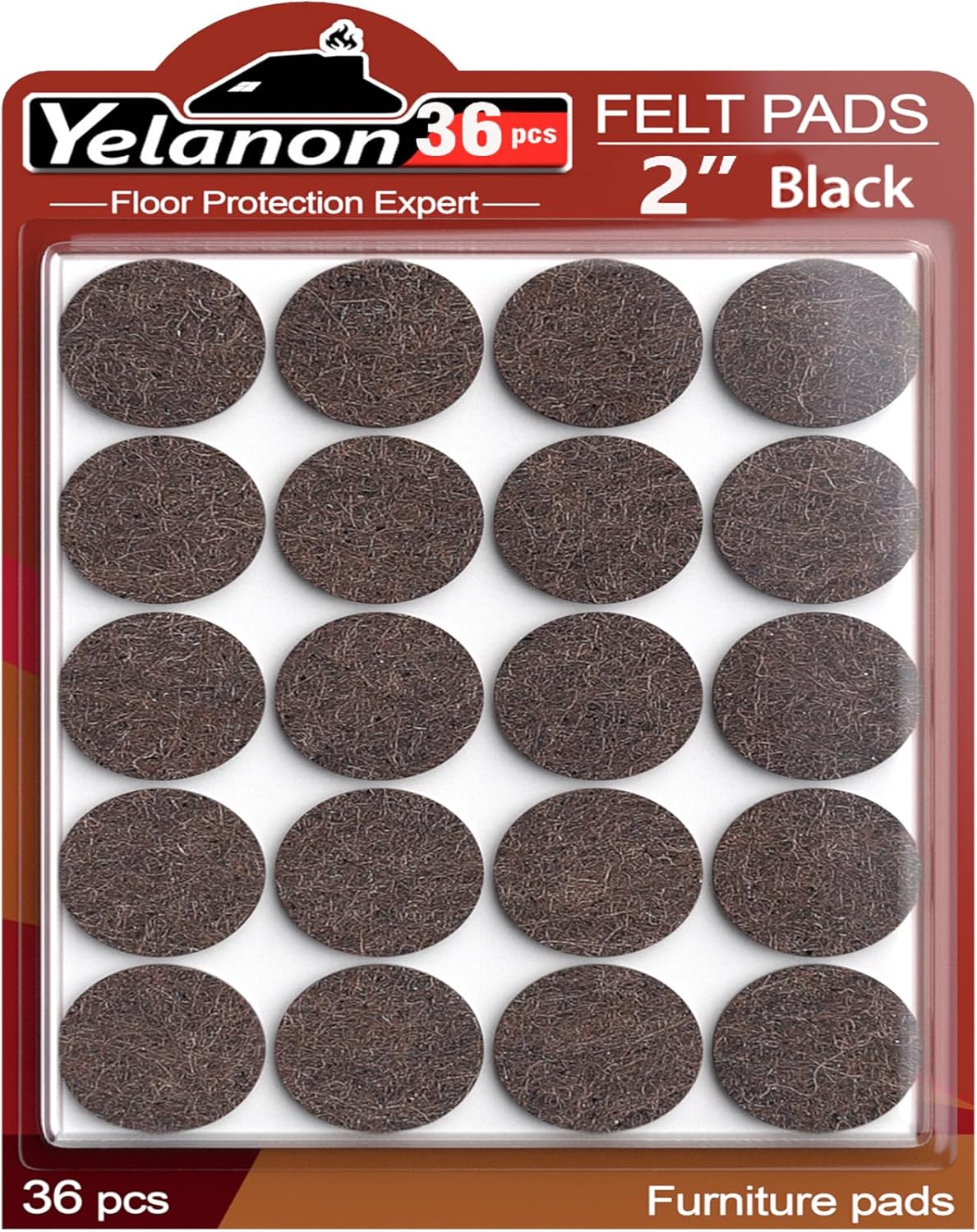 Yelanon Felt Furniture Pads for Hardwood Floors -36 Pcs 2" Premium Floor Protectors for Furniture, Felt Pads for Chair Legs, Black