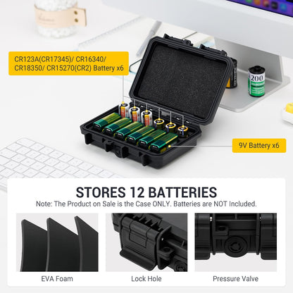 24 Slots CR2 CR123 CR123A Lithium Battery Organizer Case, IP67 Waterproof Hard Case for CR17345/CR16340/CR18350/CR15270(CR2) Explosionproof Batteries Storage Holder for Household Outdoor Camping