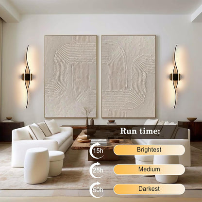 KARTOOSH Battery Operated Wall Sconces Set of Two with Remote Control, Dimmable/3 Colors/Night-Light/Timer/Memory, Gold Modern Wireless LED Sconce for Living Room, Hallway, Bedroom, 27.5 Inch (2 Pack)