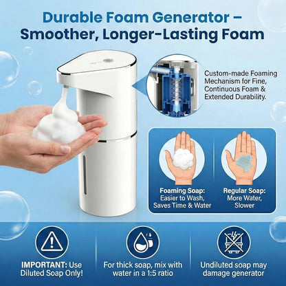 Automatic-Foaming-Soap-Dispenser-Touchless,Type C Rechargeable White Hand Soap Dispenser 13oz/350ml with 3 Foam Levels Wall Mounted & Countertop Design for Kitchen Bathroom IPX5 Waterproof