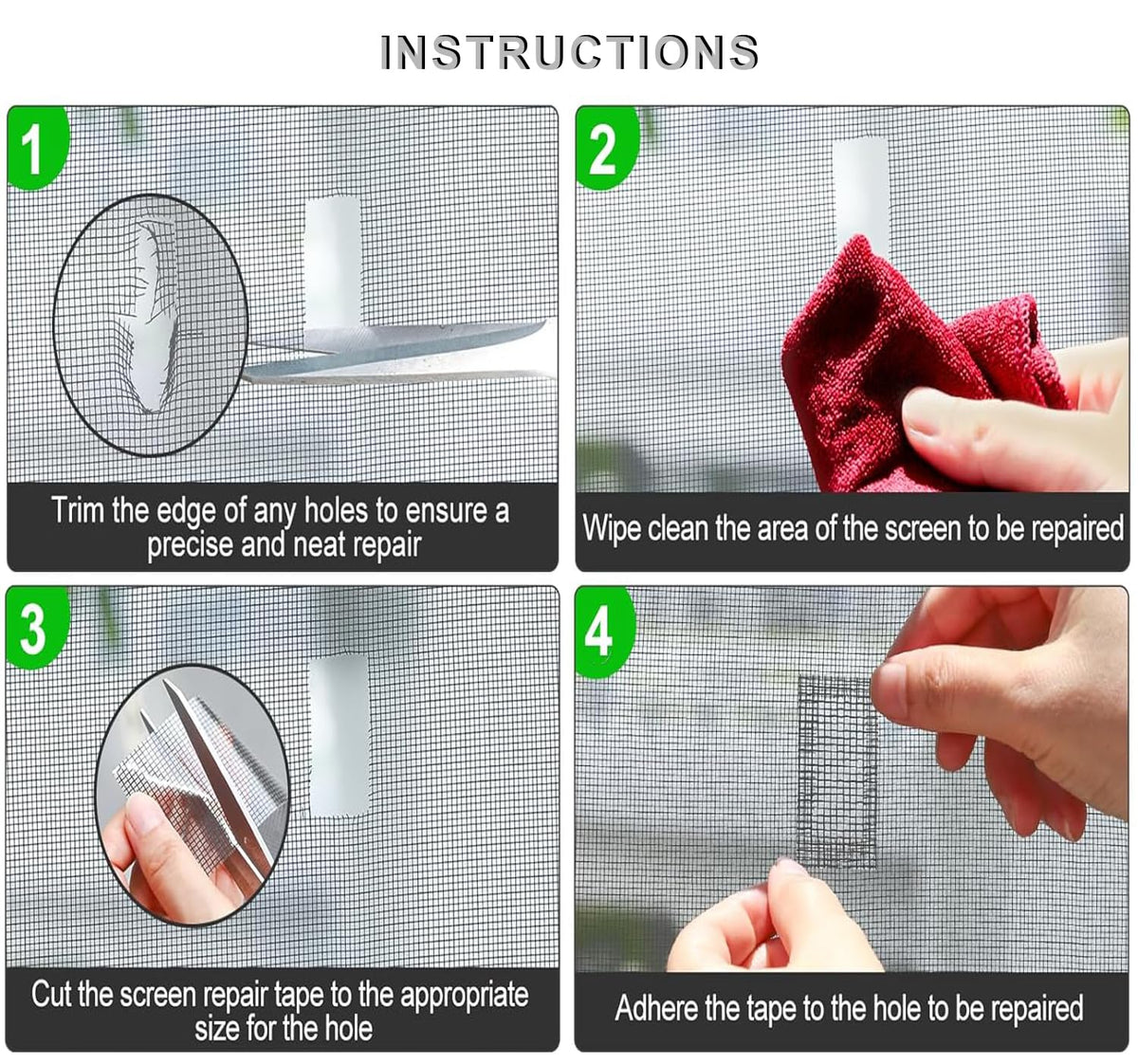 ACEBON Window Screen Repair Kit - 2"x80' Tape for Tears & Holes, Strong Adhesive Black Fiberglass Mesh