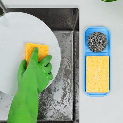 Zulay Kitchen (9x3.5in) Sponge Holder for Kitchen Sink - Flexible Heavy-Duty Multipurpose Sink Caddy - Counter Organizer for Kitchen, Bathroom, Makeup, Trinkets & More! (Grey)