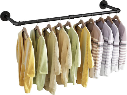 Wall Mounted Clothes Rack 31.5in, Industrial Pipe Wall Mount Clothing Rack, Heavy Duty Iron Garment Racks, Space Saver Multi-purpose Hanging Rod for Laundry Room, Closet Storage, 1 Pack