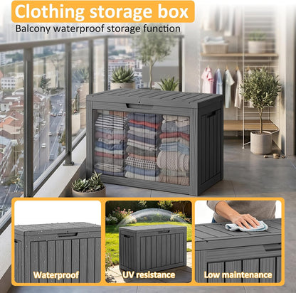 Package Delivery Box, Lockable Resin Outdoor Package, Waterproof Deck Box for Porches, Patios, Indoor & Outdoor Use (70 Gallon, Grey)