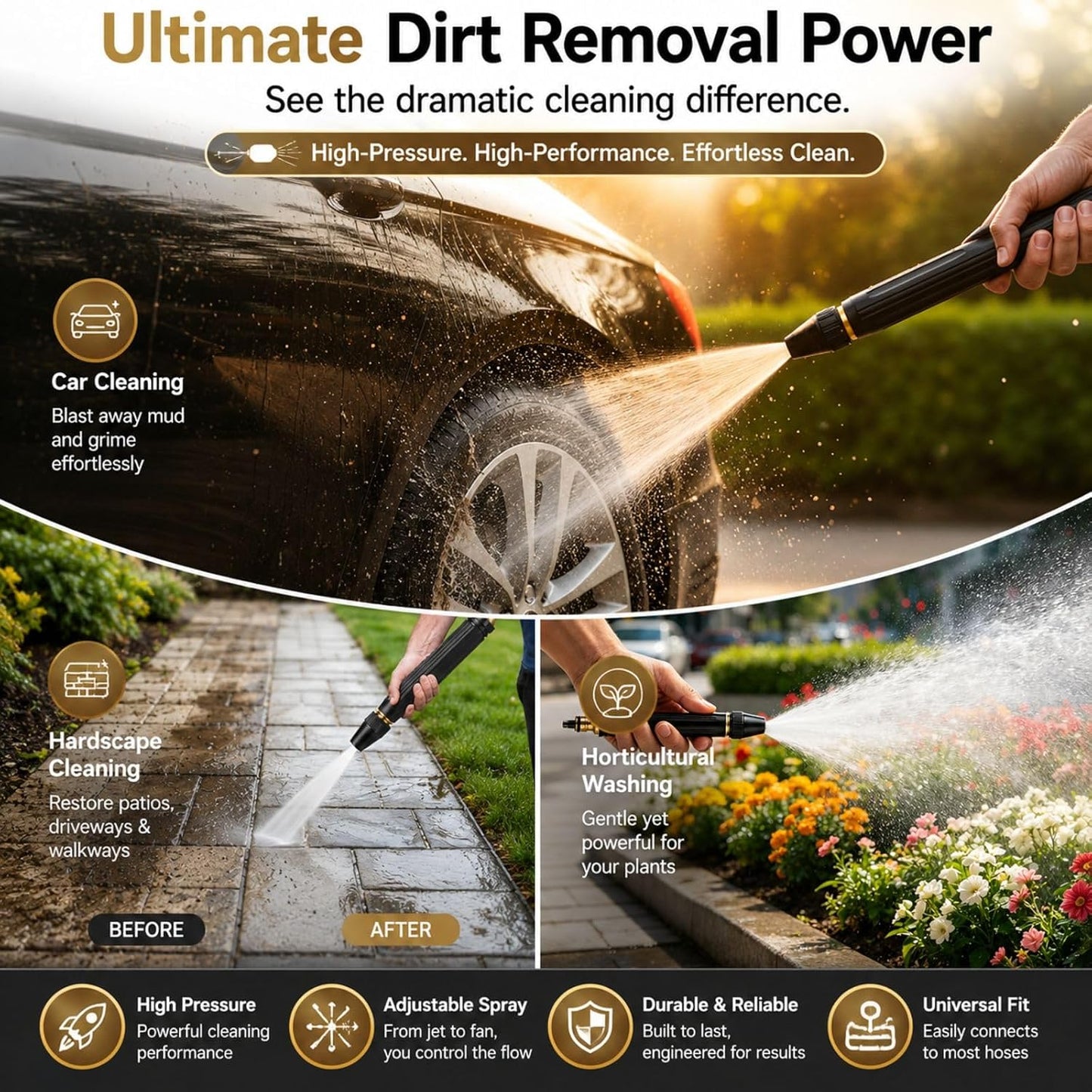 2026 New Heavy Duty Adjustable Twist Hose Nozzle Jet Nozzle | High Pressure Hose Nozzle& 3/4" GHT Adapters Instant Garden Hose Fit, for Car Wash Driveway Cleaning Garden Watering