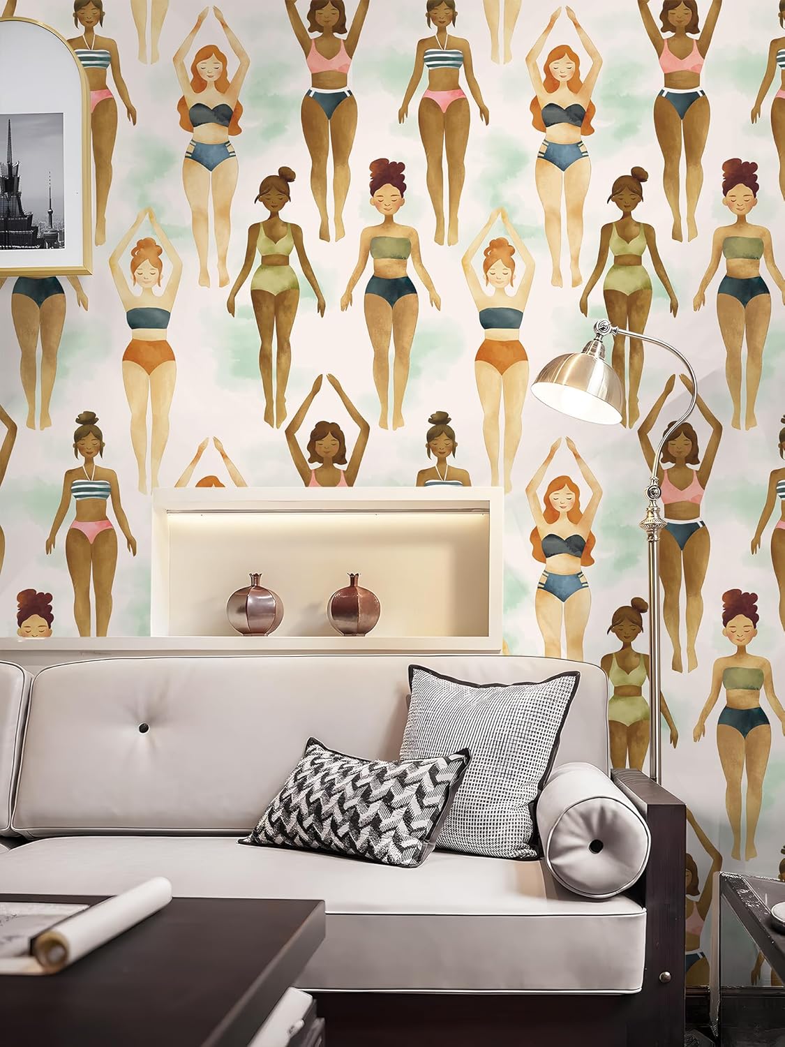 Floralplus Peel and Stick Wallpaper Removable Wallpaper Renter Friendly Modern Girls Wallpapers for Bathroom Self Adhesive Textured Contact Paper for Bedroom Wall Art 17.5 x 118 in
