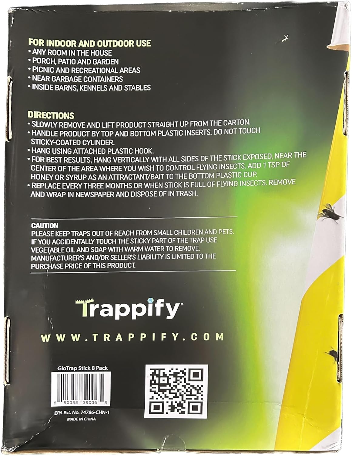 Trappify Glow-in-The-Dark Fly Trap for Indoor & Outdoor Fly Sticks (2 Pack) | Yellow Adhesive Fly Sticks, Glow-In-The-Dark, Water-Resistant Fruit Fly Traps for Indoors and Outdoor Use