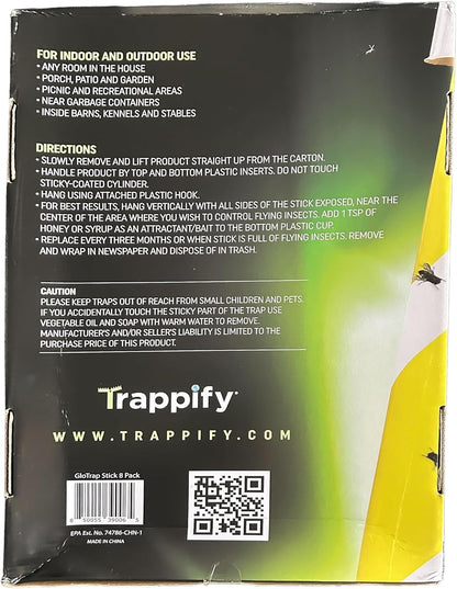 Trappify Glow-in-The-Dark Fly Trap for Indoor & Outdoor Fly Sticks (2 Pack) | Yellow Adhesive Fly Sticks, Glow-In-The-Dark, Water-Resistant Fruit Fly Traps for Indoors and Outdoor Use