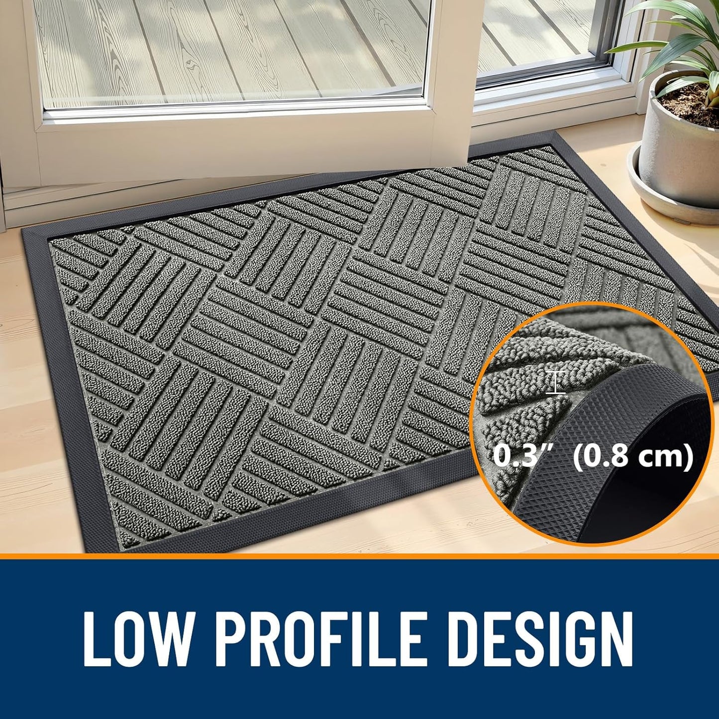 OLANLY Front Door Mat Outside Entrance 29.5x17, Absorbent, Heavy Duty Sturdy Natural Rubber Doormat Indoor Outdoor, Stain and Fade Resistant, Non-Slip Low Profile Floor Mat for Entryway, Grey Diamond