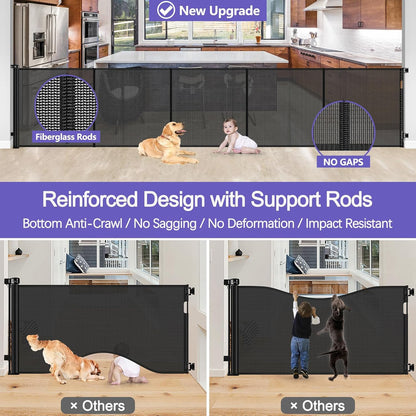Newly Enhanced - 42" Tall × 120" Extra Wide Retractable Baby Gate Keeps Pets from Getting Under Tall Dog Gate, Indoor/Outdoor Baby Gates for Dogs, Retractable Dog Gate for Large Openings, White
