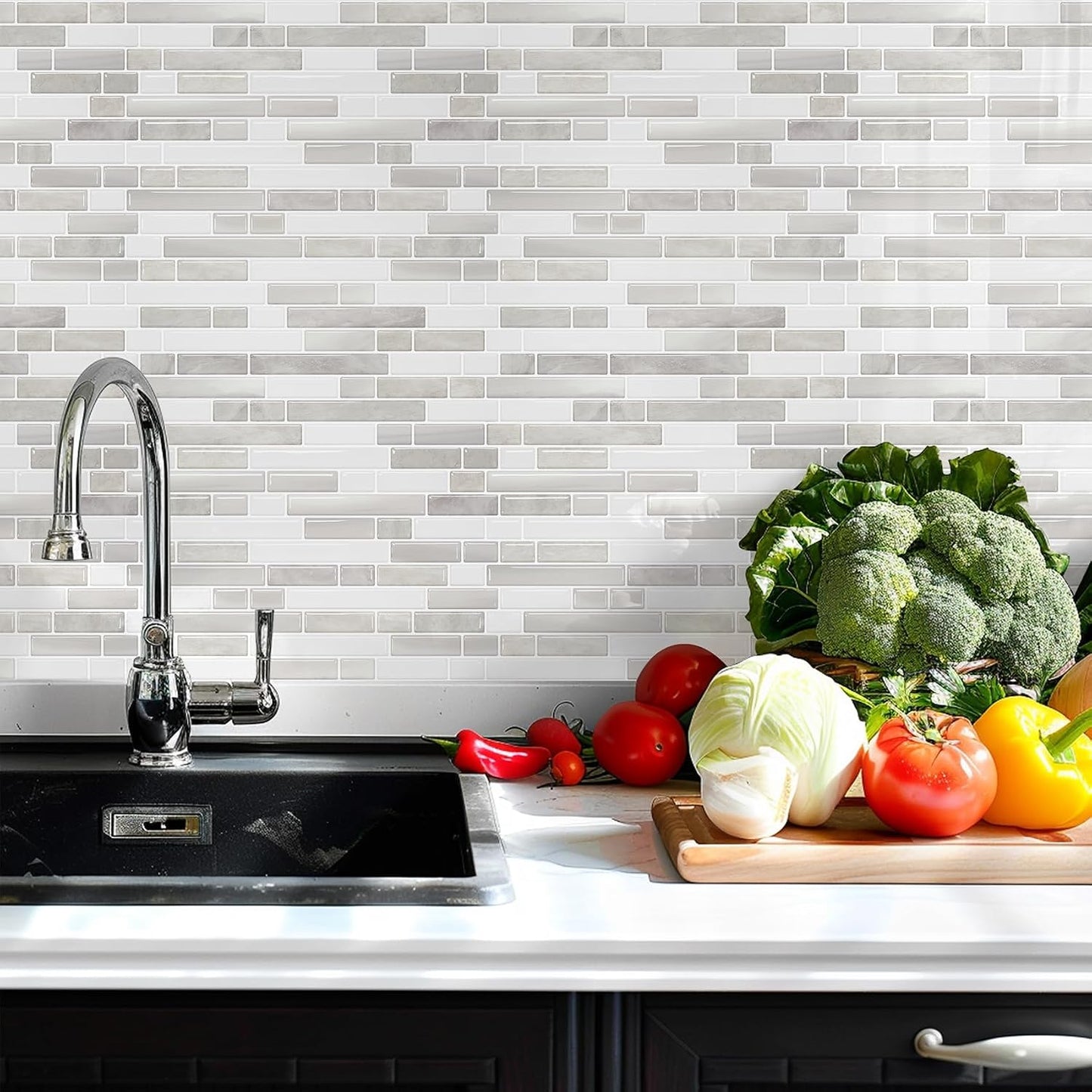STICKGOO Peel and Stick Backsplash - 10 Sheets of 12”×12” - 3D Self Adhesive Peel and Stick Tile Backsplash for Kitchen & Bathroom