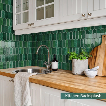 10-Sheet Upgraded Thicker Peel and Stick Kitchen Backsplash Tiles | Waterproof Self-Adhesive Vinyl Wall Tile Stick on Backsplash for Kitchen,Bathroom,Fireplace and RV(Sage Green,12"×12")
